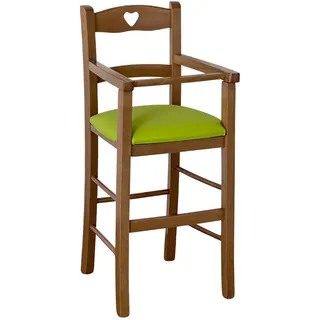 Hochstuhl IN Holz Nussbaum Hell Mit Sitzkissen Kunstleder Grün