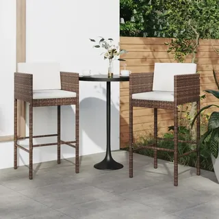 The Living Store Barhocker 2 Stk. mit Kissen Braun Poly Rattan - Braun