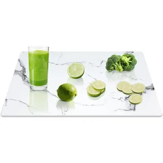 Yuzeyurun Schneidebrett Glas Marmor Optik 40x30 cm – Design Glasschneidebrett aus gehärtetem Sicherheitsglas – Hitzebeständige Herdabdeckplatte – Rutschfest, Kratzfest & Hygienisch