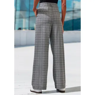 Schlupfhose LASCANA "extra Weit mit Bundfalten", Damen, Gr. 32/34, N-Gr, blau (grau kariert), Obermaterial: 59% Polyester, 35% Viskose, 6% Elasthan, Jacquardmuster, kariert, Basic, lang, Hosen Schlupfhose, mit Jacquard Strickmuster oder uni schwarz