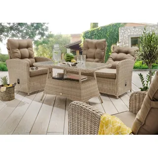 Destiny Gartenlounge-Set »MERANO«, (11 tlg., 1x 2er Sofa, 2x Sessel, 1x Tisch, inkl. Auflagen), Aluminium, Polyrattan, beige