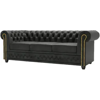 s-style möbel Chesterfield-Sofa Anthrazit, Textil, Echtholz,Birke, 3-sitzer Füllung: Silikon,Komfortschaum, 203x72x86 cm, Hergestellt in Europa, Oeko-Tex®, Wohnzimmer, Sofas , Couches, Sofas, Chesterfield Sofas