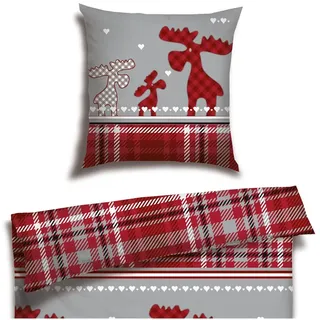 SCHIESSER Salous Winterprint Rot 135 x 200 cm + 80 x 80 cm