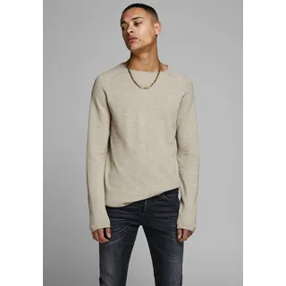 Jack & Jones Rundhalspullover "JJEHILL KNIT CREW NECK NOOS" Baumwolle, regular fit, oatmeal melange