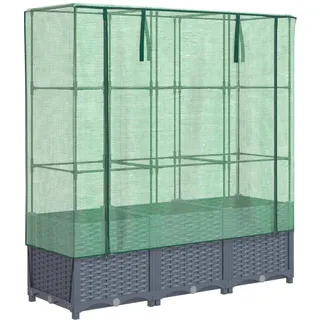 vidaXL Hochbeet mit Gewächshaus-Aufsatz Rattan-Optik 120x40x138 cm - Grau