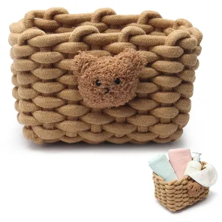Aufbewahrungskorb Geflochten Baumwolle Strickkorb,mit Bärenmotiv Aufbewahrungskorb Weiß - Badezimmer Organizer,für Schreibtisch, Schminktisch, für Schränke,Bad,Küche (brown)