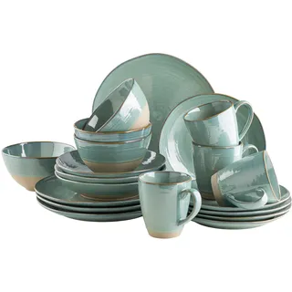 MÄSER Serie Nottingham, Vintage Geschirr-Set für 4 Personen, 20-teiliges Kombiservice mit unregelmäßig runden Formen im Retro Look, Steinzeug, Türkis-Grün