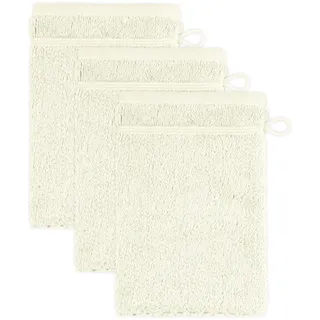 frottana Pearl Waschhandschuh 15 x 20 cm aus 100% Baumwolle, Ivory 3er Set