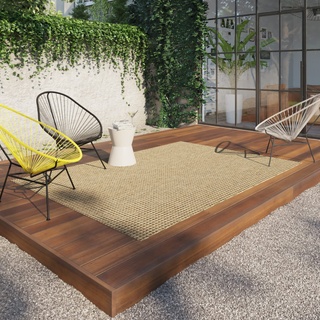 BALTA Outdoor Teppich, Flachwebteppich, ideal für den Außenbereich auf der Terrasse oder für das Wohnzimmer - Schlafzimmer, Maschinengewebt, Juteteppich-Effekt, Polypropylen, 160 x 230 cm, Hellbraun