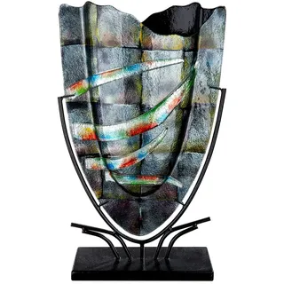 GILDE GLAS art Design Dekovase aus Glas - mit Metallständer - Geschenk für Frauen Geburtstag Valentinstag Muttertag - Farbe: grau - Höhe 48 cm