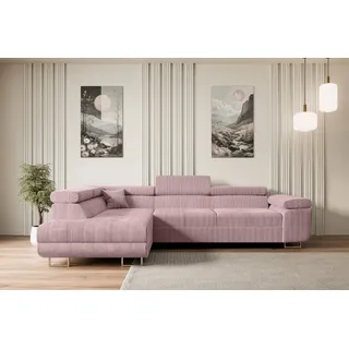 altdecor Ecksofa Cord mit Schlaffunktion 2-Sitzer Rosa