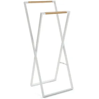 Versa Handtuchhalter, Handtuchständer, Klappbar, 2 Halterungen, Maße (H x L x B) 45 x 40 x 110 cm, Bambus, Braun und Weiß