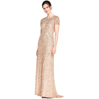 Adrianna Papell Damen Kleid mit U-Rücken und Perlen, Champagner/Gold, Größe 38