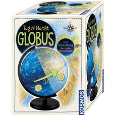 Kosmos 673017 Tag & Nacht Globus 26cm mit Beleuchtung, Globus für Kinder ab 7 Jahren, Weltkugel zum Entdecken, Leuchtglobus