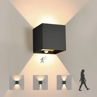 YindaLux 12W Aussenlampe mit Bewegungsmelder IP65 LED Wandlampe Innen/Aussen mit Touch-Bedienung, 3000K Außenleuchte mit Up Down Einstellbar Abstrahlwinkel, Modern Aluminium Wandleuchte für Flur