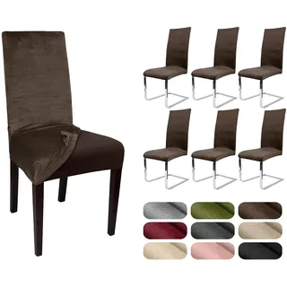 BEAUTEX Stuhlhussen Samt Stretch Stuhl & Schwingstuhl 6er Set Braun LEA