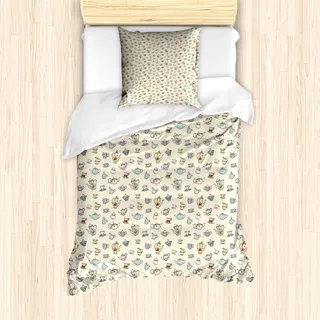 ABAKUHAUS Tee-Party Mantele, Vintage Blumen Cup, Milbensicher Allergiker geeignet mit Kissenbezügen, 135 cm x 200 cm - 80 x 80 cm, Mehrfarbig