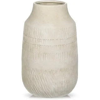 Vase Keramik Beige Hoch 27 cm – Handgemachte Schlanke Deko-Vase im Boho Nordic Stil, Trockenblumen Vasen für Tisch Regal Fensterbank oder Flur