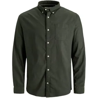 Herren Jack & Jones Einfarbiges Plus Size Hemd | Basic Übergrößen Langarm Shirt | Uni Business JJEOXFORD, Farben:Grün, Größe Hemd:3XL