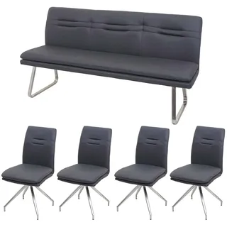 Mendler Esszimmer-Set HWC-H70, Sitzgruppe Esszimmergruppe Esszimmergarnitur, Stoff/Textil Edelstahl gebürstet ~ dunkelgrau 180cm