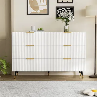 Flieks Kommode mit 6 Schubladen, Elegantes Sideboard mit viel Stauraum, Aufbewahrungsschrank Wohnzimmer Flur, 120x40x77cm, Weiß - Weiß