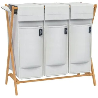 ADEL DREAM AdelDream Wäschekorb 3 Fächer 150L Bambus Wäschesammler Wäsche Sortiersystem X-förmige Wäschebox laundry baskets Wäschesortierer Hellgrau (150l Hellgrau)