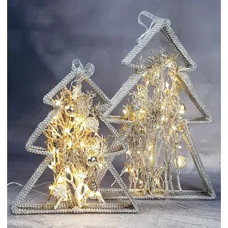 Deko-Drahttannenbaum mit Rattan und Perlen - Silber