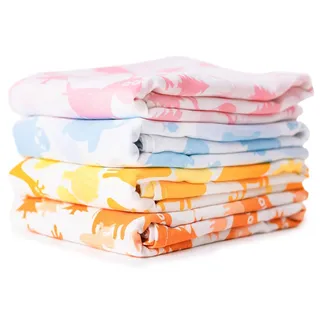 CuddleBug „Kunterbunte Tierchen“ 4 Stück 120 cm x 120 cm Lange Baby Decke für Babys | 5 Farbkollektionen | Musselin Decke | Babydecke Mädchen oder Jungen | Babydecke Baumwolle