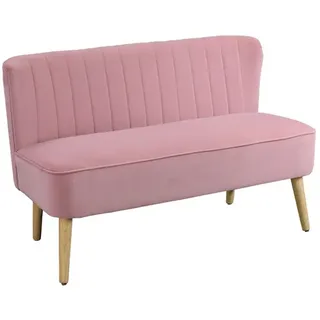 Homcom 2-Sitzer Stoffsofa Polstersofa Sitzmöbel Loungesofa Holz Samtartiges Polyster Schaumstoff Rosa 117 x 56,5 x 77 cm