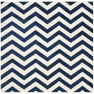 SAFAVIEH Zeitgenössische Teppich für Wohnzimmer, Esszimmer, Schlafzimmer - Chatham Collection, Kurzer Flor, Dunkelblau und Elfenbein, 213 X 213 cm