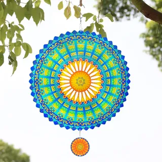 TFANUO 3D Mandala Windspiel 30cm Edelstahl Hängender Windspinner Metallkunst kinetische Dekor Garten Draußen Dekorationen (Grün)