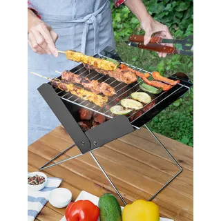 InnovaGoods® Mini Portable Mini BBQ de Charcoal FOLDECUE, faltbar, ideal für Camping und Tischgrill, einfach dezu bedienen und zu reinigen, für 2 Personen, schwarz, Edelstahl - Schwarz
