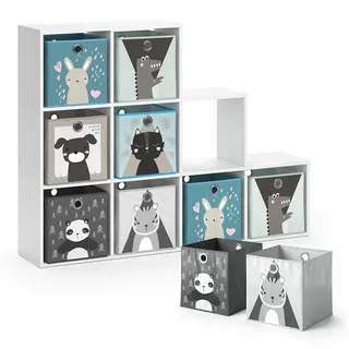 Vicco Kinderregal Weiß 142.4 x 107.8 cm mit 8 Faltboxen , Holzwerkstoff , 9 Fächer , Rechteckig , 142.4x107.8x29 cm , Babymöbel & Kindermöbel, Babyzimmer, Babyregale & Kinderregale