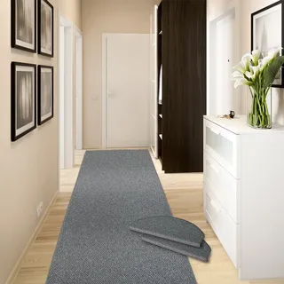casa pura Teppich Läufer Ponto | für Küche, Flur und Schlafzimmer | Meterware | Qualität aus Deutschland | in vielen Größen | stahlgrau | 66x500 cm