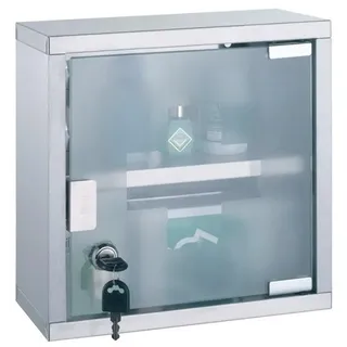 DEUBA MSV 140489 Medizinschrank Arzneischrank Medikamentenschrank Hausapotheke aus Edelstahl, 25 x 12 x 25 cm „Tip –on“ Automatik, Montagematerial und 2 Schlüssel inclusive, Grau