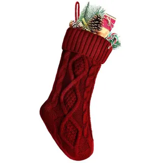 Meiwash Weihnachtssocken Deko Weihnachten Strumpf Weihnachtssocke Kabel Gestrickt Strumpf Burgund Stricken Größe Personalisiert Weihnachtsstrümpfe Geschenk Dekorationen (46cm, Rot)