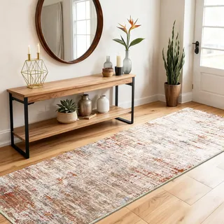 SOANNY Teppich Läufer, Kurzflor rutschfest Superweich 60x180 cm, Rost-Beige | Modern Abstrakt, Waschbar, Pflegeleicht, Für Flur Korridor Küche Treppe Bettumrandung Wohnzimmer Schlafzimmer Büro