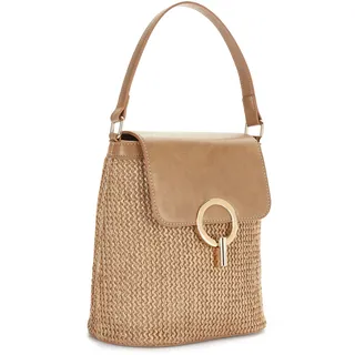 Umhängetasche LASCANA "Schultertasche", Damen, Gr. B/H/T: 22cm x 20cm x 7cm, grau (taupe), Kunststoff, Lederimitat, Strukturmuster, unifarben, Taschen Umhängetasche, Strandtasche, Tragetasche, Korbtasche, Bast-Optik VEGAN