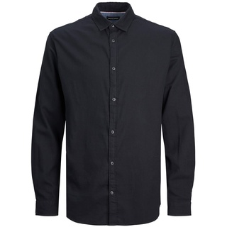 JACK & JONES JACK&JONES Hemd Slim Fit Business Shirt Weiches Langarm Twill Oberteil aus Baumwolle JJEGINGHAM, Größe Hemd:L,Farben:Schwarz