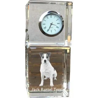 Jack Russell Terrier - Kristalluhr mit Foto, Hundebild im Kristall, personalisierte Schreibtischuhr von Art-Dog. - Transparent