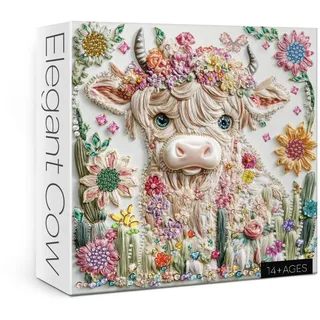 bboldin Crystal Highland Cow Puzzle für Erwachsene 1000 Teile Niedliches Tier Puzzle Blume Schmetterling Diamant Edelstein Juwel Kunst Puzzle