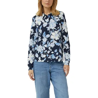 Langarmbluse S.OLIVER, Damen, Gr. 44, blau (blau floral), Jersey, Obermaterial: 95% Baumwolle, 5% Elasthan, gemustert, tailliert hüftbedeckend, Rundhals, Blusen Langarmbluse, mit Allover-Druck