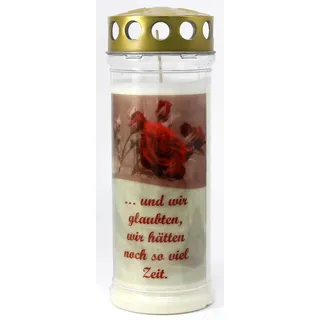 Grabkerze mit Spruch und Motiv Rose, (21x7,5 cm) Grablicht mit 7 Tage Brenndauer (3759), Wetterfestes Trauerlicht mit Deckel, Hochwertige Trauerkerze, Edle Gedenkkerze aus Deutschland