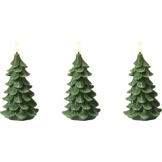 BELIANI LED-Kerzen 3er Set Grün Echtwachs Tannenbaum mit Flackernder Flamme Flackerlicht Batteriebetrieben Indoor Weihnachtsbeleuchtung LED-Stumpenkerzen - Grün