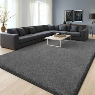 Homaxy Moderner Teppich Wohnzimmer 140x200 cm Rund Kuscheliger Flauschig Weich waschbar Teppiche Anti-Rutsch Unterseite Kurzflor Große Matte fürs Flur, Kinderzimmer, Schlafzimmer, Dunkelgrau