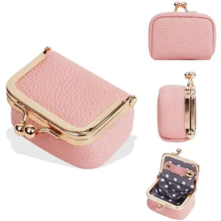 XFSRG Mini Schmuckkästchen aus echtem Leder Schmuckorganizer Klein Tragbar Schmucketui mit Kussverschluss für Ohrringe Ringe Ketten und Armbänder (Rosa)