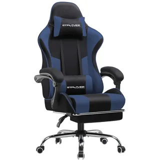 GTPLAYER Bürostuhl Gaming Stuhl Stoff Gaming Sessel Ergonomischer Gamer Stuhl mit Fußstütze, Kopfstütze Lendenkissen, Gepolstert Gaming Chair, BLAU - Blau
