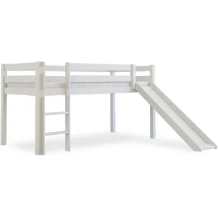 Bubema Sam – Kinder Hochbett, Buche massiv, mit oder ohne Rutsche, natur oder weiß lackiert - Mit Rutsche/Weiß lackiert