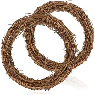 Unyqoos® Rattankranz-Set – dekorative Kränze aus natürlichem Rattan mit stabilem Metallrahmen, Ø 30 cm & Ø 20 cm, hellbraun, für Tür, Fenster und Tisch