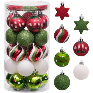 Victor's Workshop Weihnachtskugeln 35tlg. 5cm Plastik Christbaumkugeln Set, Weihnachtsbaumschmuck Dekoration Christbaumschmuck für Party, Haus Dekoration Elfen Thema Rot Grün Weiß(L)